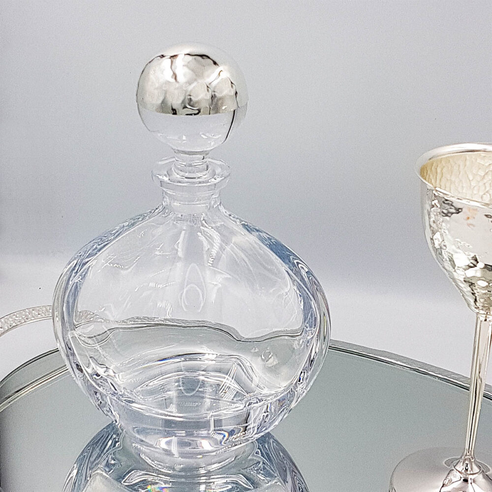 Δίσκος Μπουκάλι Ποτήρι Επάργυρος Καθρέφτης Σφυρήλατος Κρύσταλλα