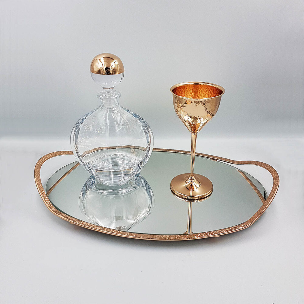 Δίσκος Ροζ Χρυσός Oval Καθρέφτης Με Μπουκάλι Και Ποτήρι - LDMP302