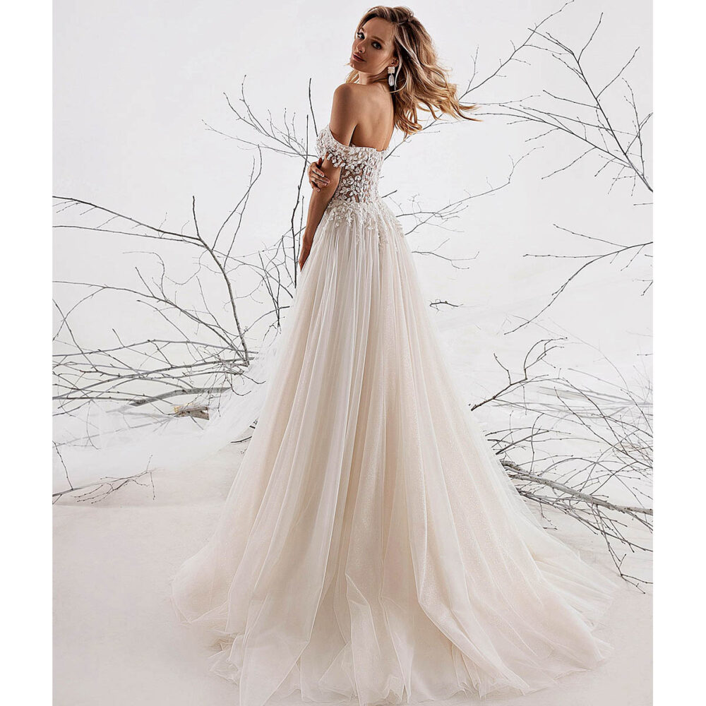 Ρομαντικό Νυφικό Φόρεμα Α-Γραμμή Δαντέλα Τούλι