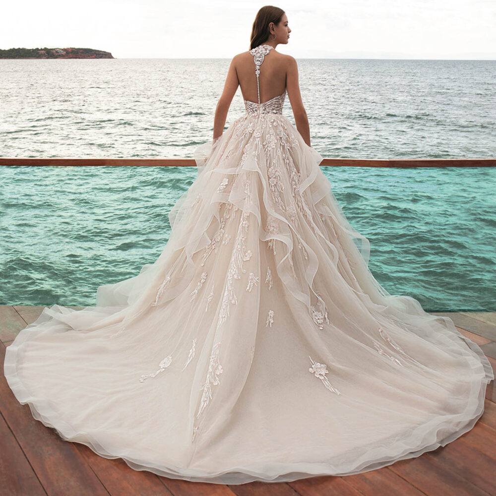 Ρομαντικό Νυφικό Φόρεμα Α-Γραμμής Τούλινη Φούστα Βολάν