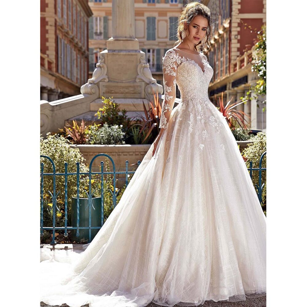 Ρομαντικό-Πριγκιπικό Νυφικό Φόρεμα Α-Γραμμή Δαντέλα Τούλι