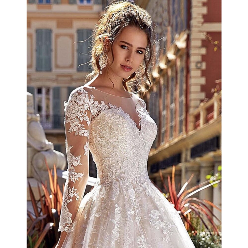 Ρομαντικό-Πριγκιπικό Νυφικό Φόρεμα Α-Γραμμή Δαντέλα Τούλι