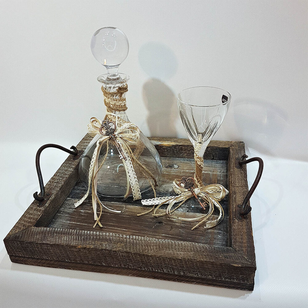 Δίσκος Μπουκάλι Ποτήρι Vintage Ξύλινος-LDMP417