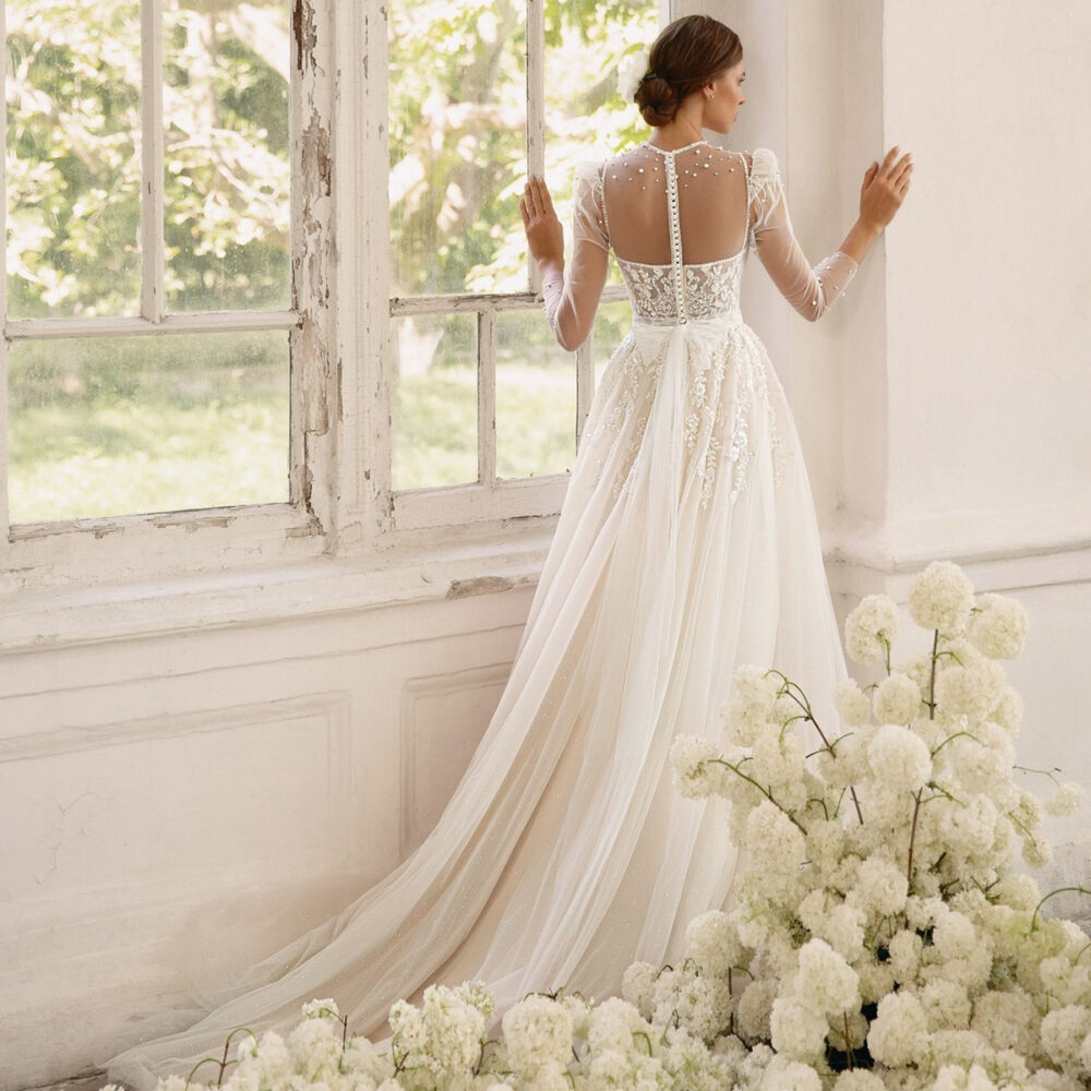 Νυφικό Φόρεμα Ρομαντικό Boho Α Γραμμή Δαντέλα Μπούστο Τούλινο-5966