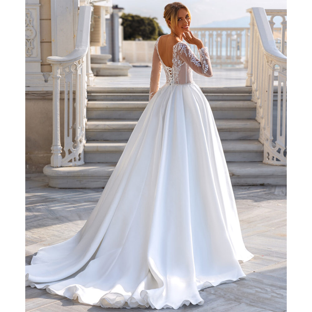 Νυφικό Φόρεμα Πριγκιπικό Α Γραμμή Strapless Δαντέλα Μπούστο Μανίκια Μουσελίνα-5982
