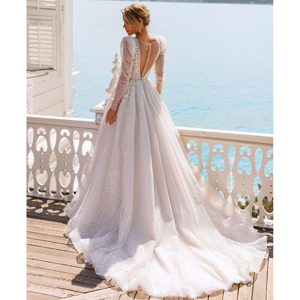 Νυφικό Φόρεμα Πριγκιπικό Α Γραμμή Δαντέλα Μπούστο Μανίκια-5984