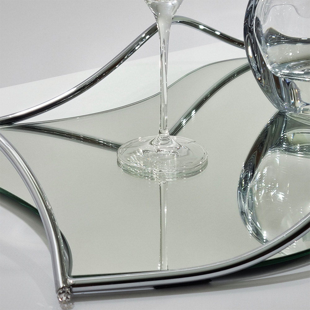 Δίσκος Ασημί Καθρέφτης Με Μπουκάλι Και Ποτήρι - LDMP116