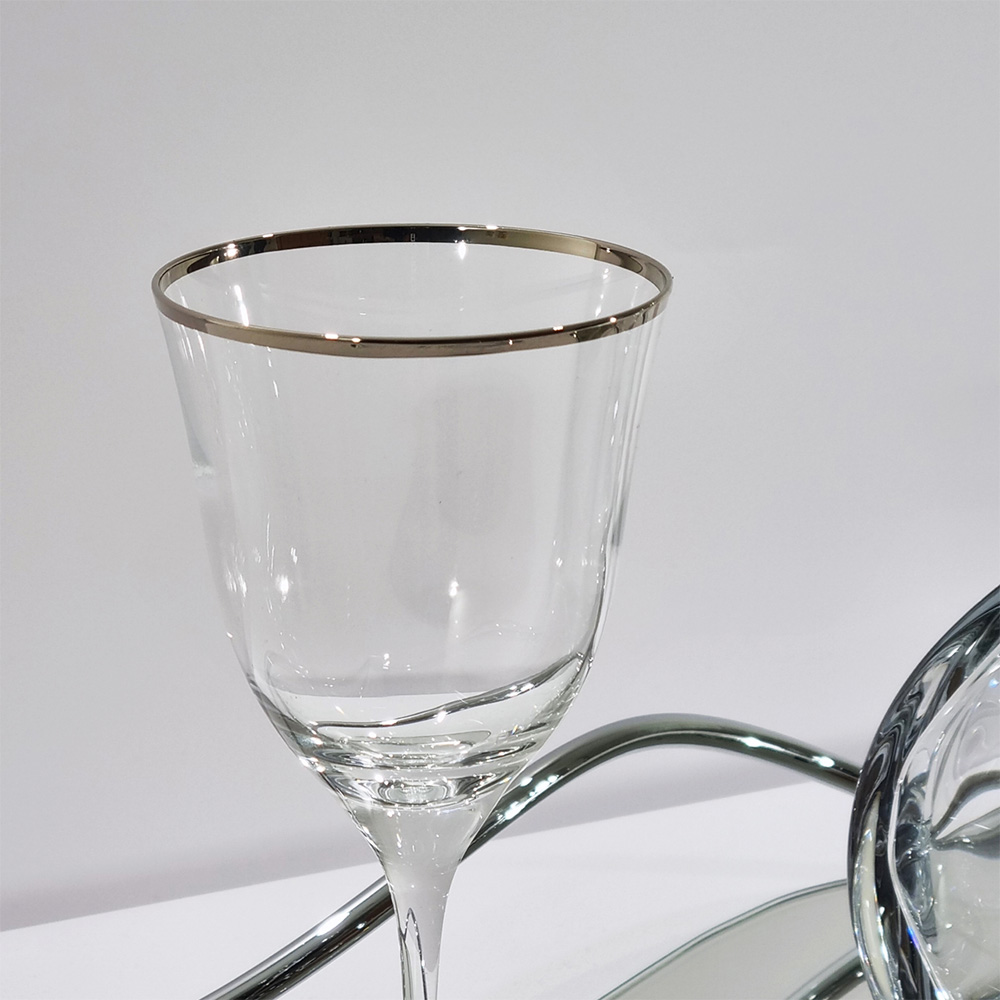 Δίσκος Ασημί Καθρέφτης Με Μπουκάλι Και Ποτήρι - LDMP116
