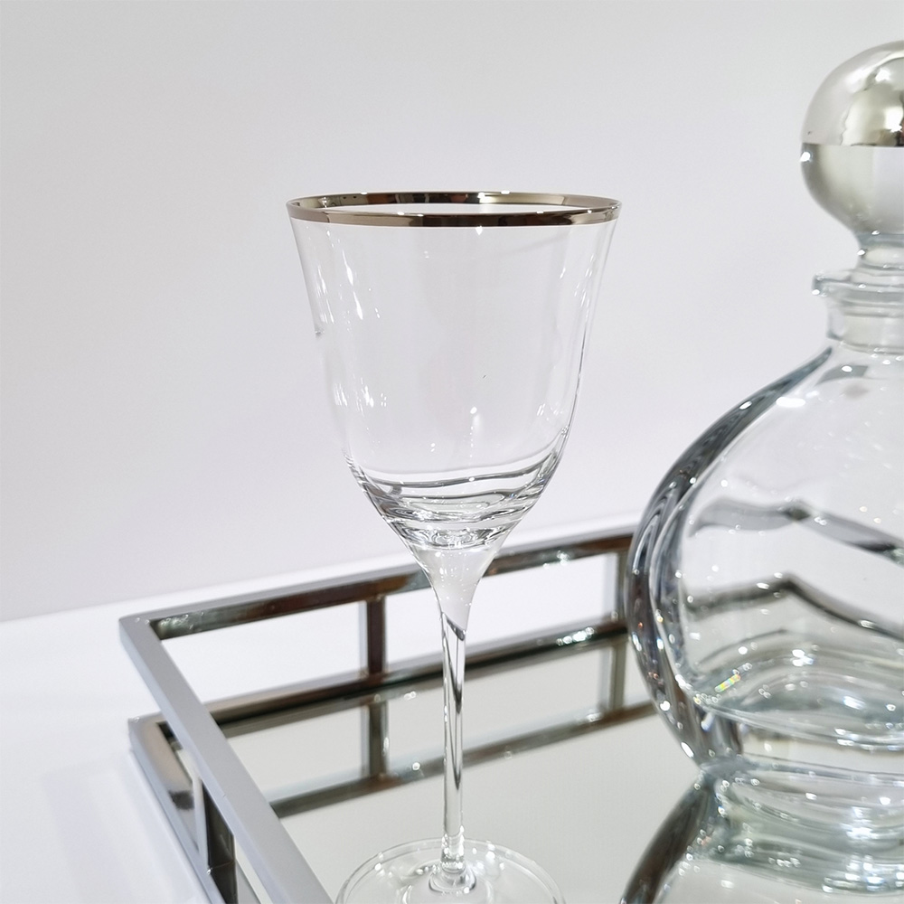 Δίσκος Ασημί Τετράγωνος Καθρέφτης Με Μπουκάλι Και Ποτήρι - LDMP118
