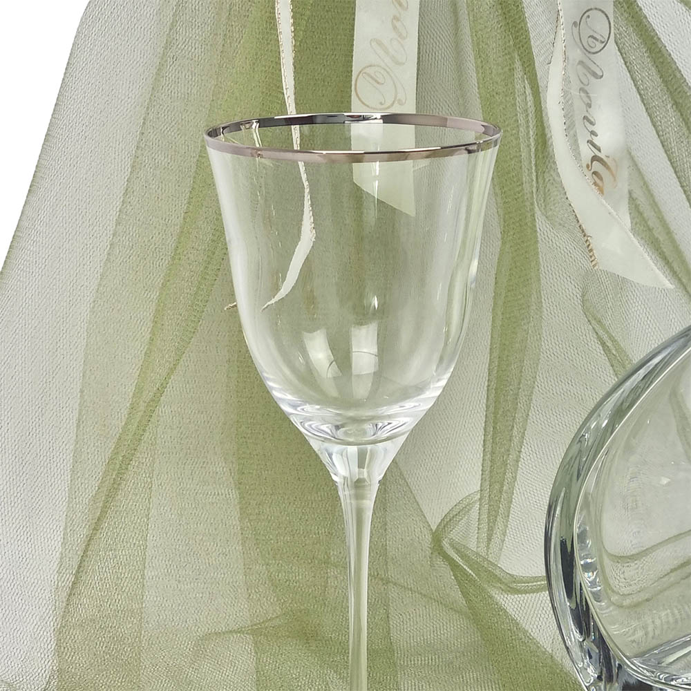 Δίσκος Ασημί Κυματιστός Καθρέφτης Με Μπουκάλι Και Ποτήρι - LDMP151