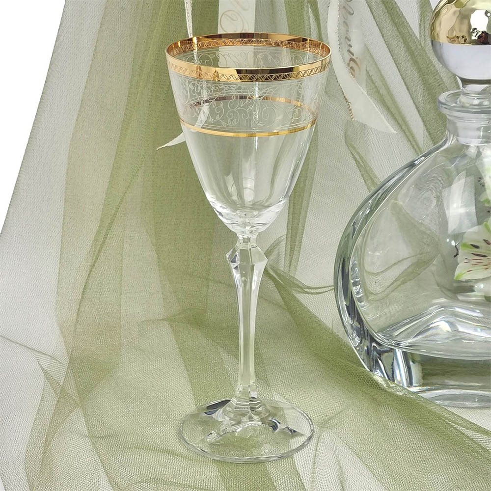 Δίσκος Χρυσός Κυματιστός Καθρέφτης Με Μπουκάλι Και Ποτήρι – LDMP251
