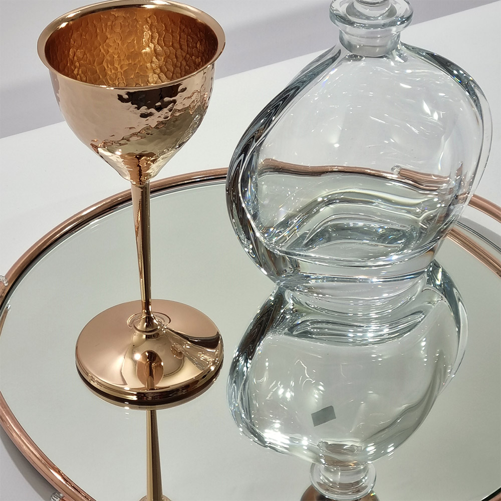 Δίσκος Ροζ Χρυσός Στρόγγυλος Με Μπουκάλι Και Ποτήρι - LDMP309