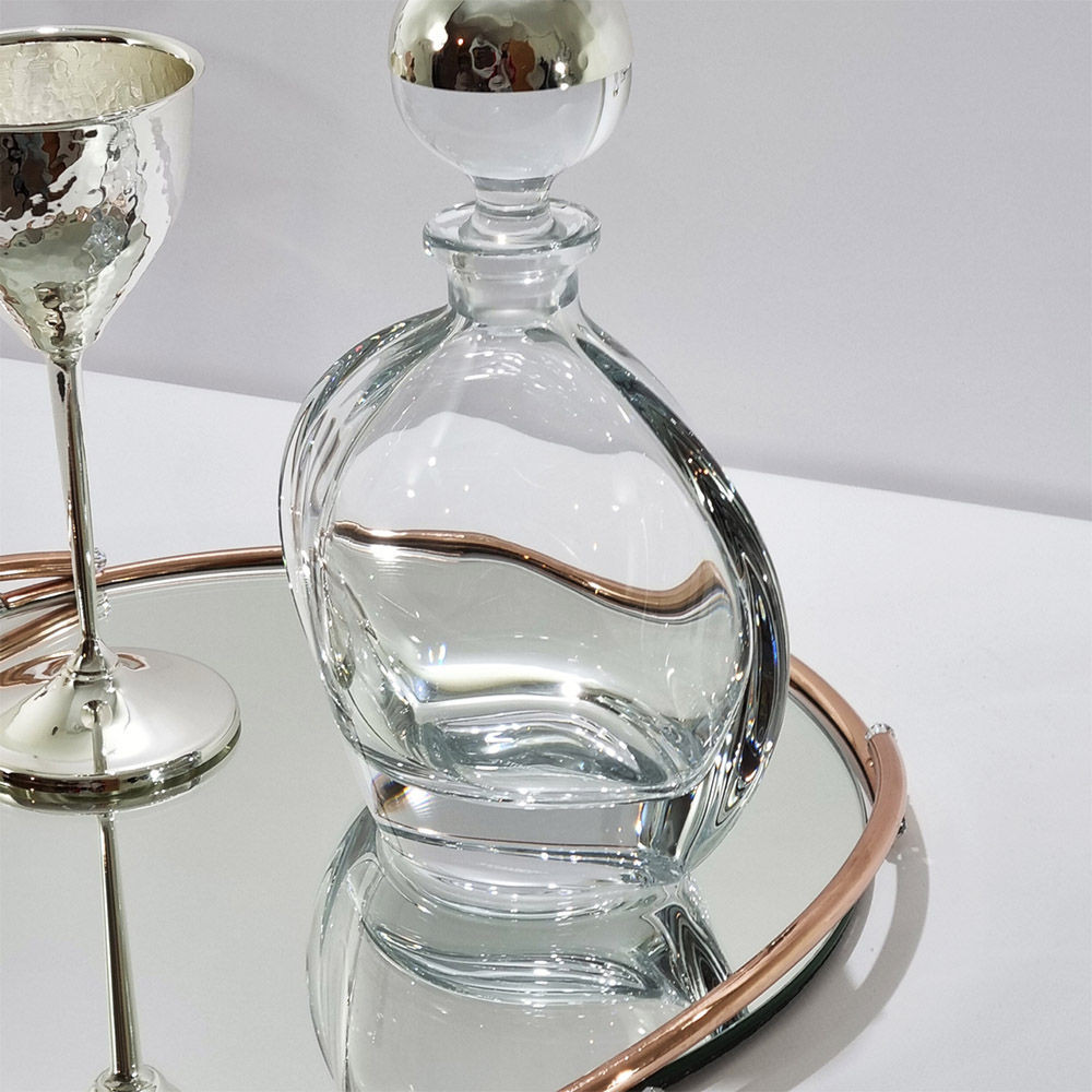 Δίσκος Ροζ Χρυσός Στρόγγυλος Καθρέφτης Με Μπουκάλι Και Ποτήρι-LDMP310