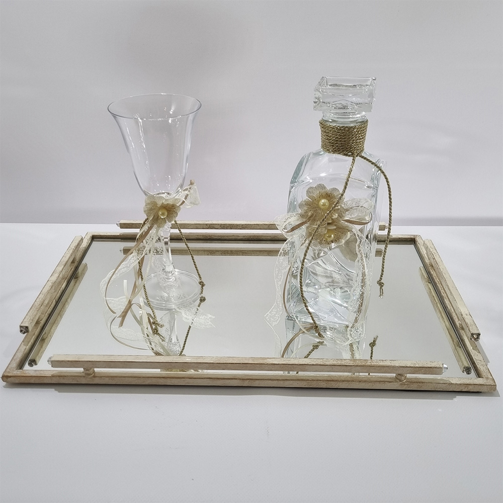 Δίσκος Ivory Χρυσός Παραλληλόγραμμος Καθρέφτης Με Μπουκάλι Και Ποτήρι - LDMP510