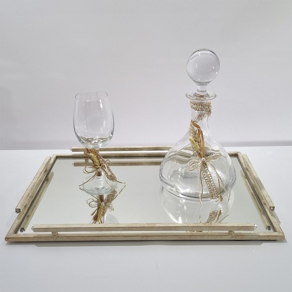 Δίσκος Ivory Χρυσός Καθρέφτης Με Μπουκάλι Και Ποτήρι - LDMP512