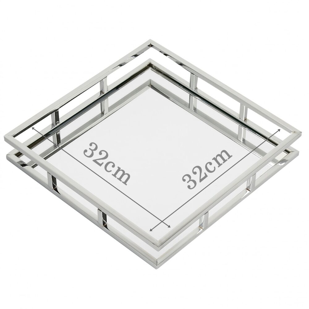 Δίσκος Μεταλλικός Ασημί Τετράγωνος Καθρέφτης-DM1021