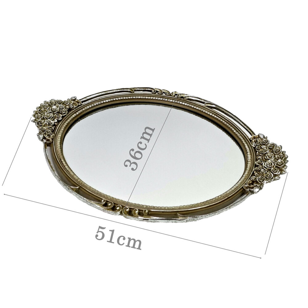 Δίσκος Vintage Ασημί Oval Καθρέφτης-DV03