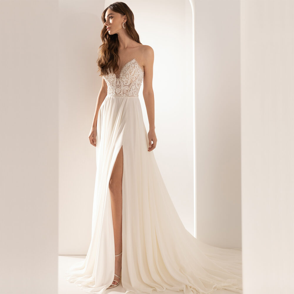 Νυφικό Φόρεμα Μουσελίνας Αέρινο - 6076
