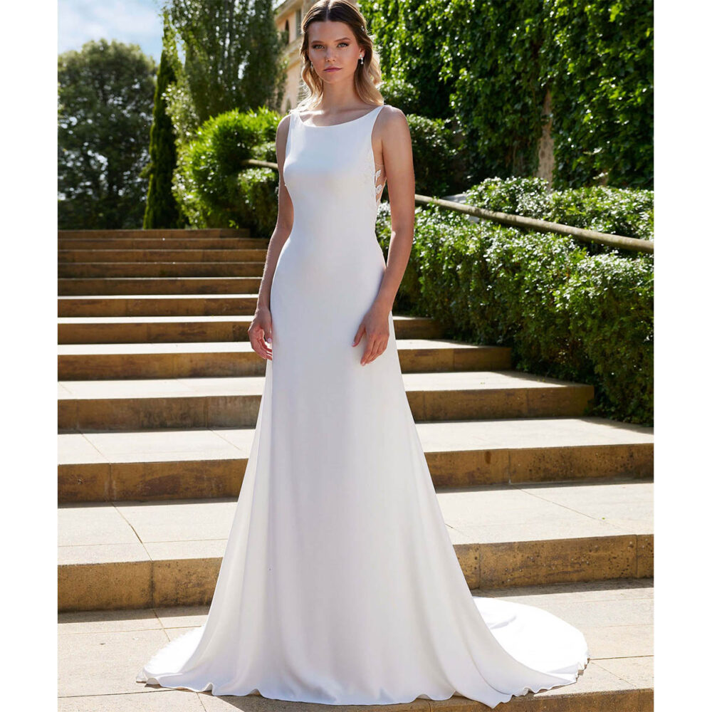 Νυφικό Φόρεμα Στενό Chiffon Δαντέλα - 6056