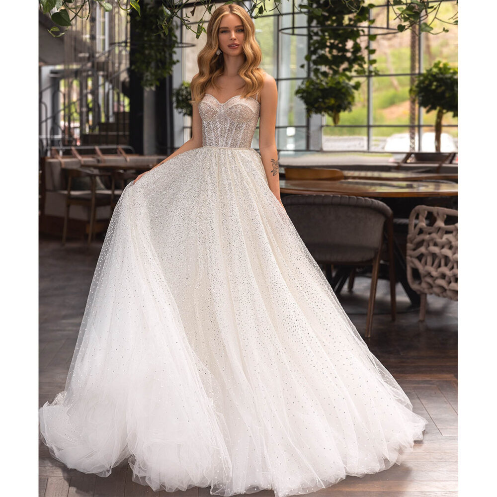 Νυφικό Φόρεμα Glitter Λεπτές Τιράντες - 6082