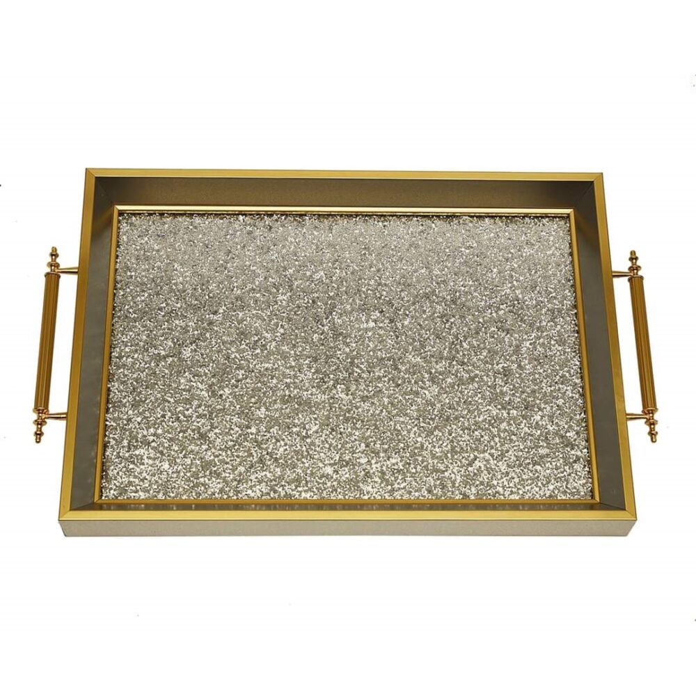 Δίσκος Μοντέρνος Ασημί Με Χρυσό Glitter Τετράγωνος - DP01