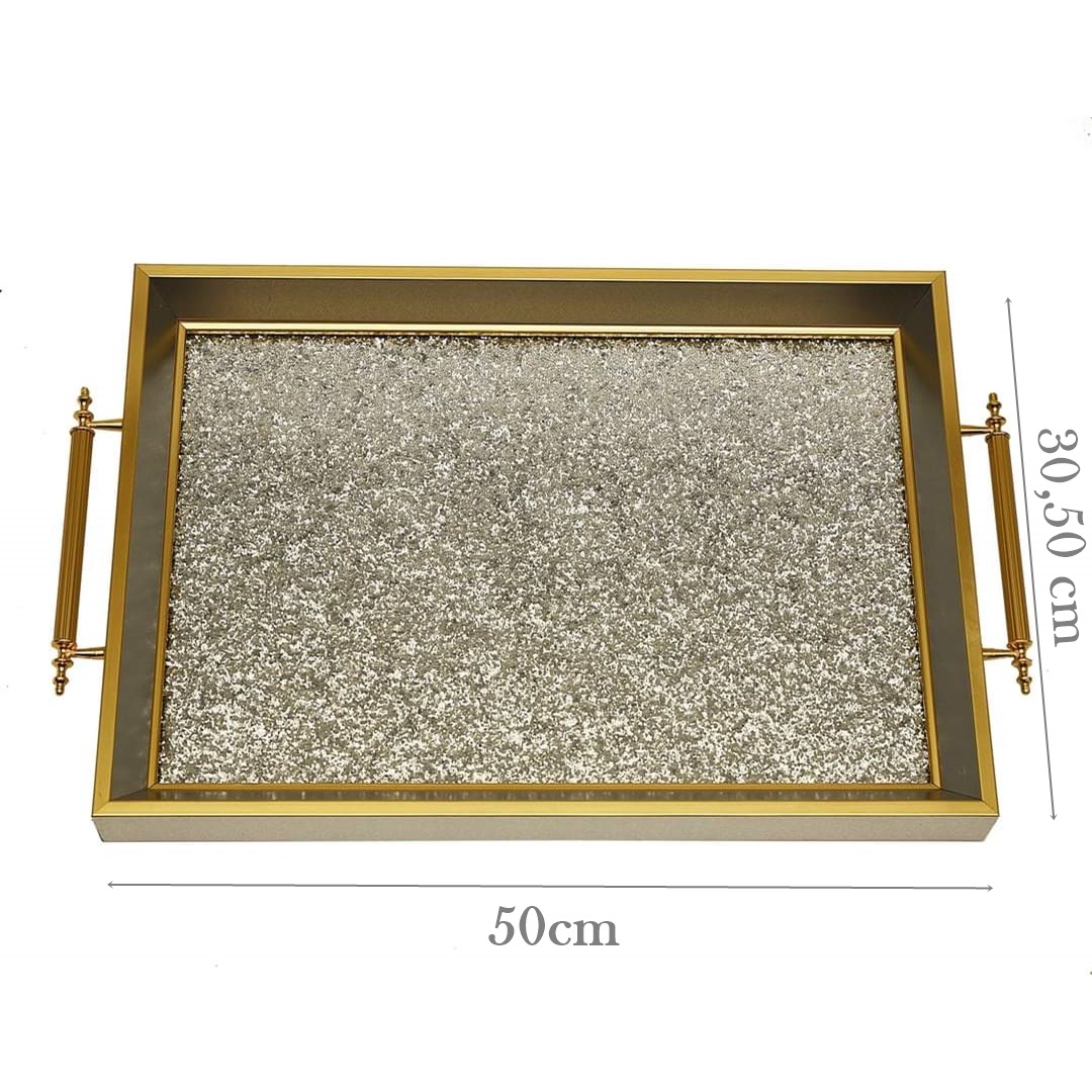 Δίσκος Μοντέρνος Ασημί Με Χρυσό Glitter Τετράγωνος - DP01