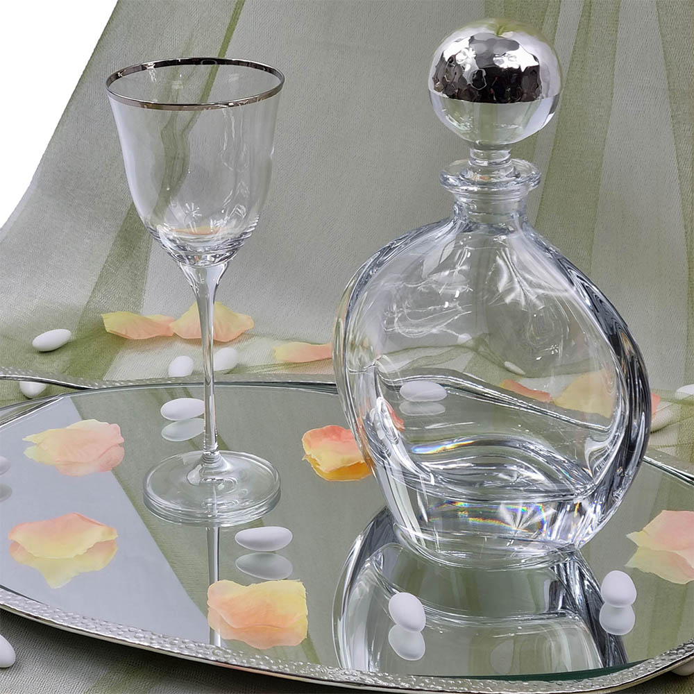 Δίσκος Ασημί Οβάλ Καθρέφτης Με Μπουκάλι Και Ποτήρι – LDMP121