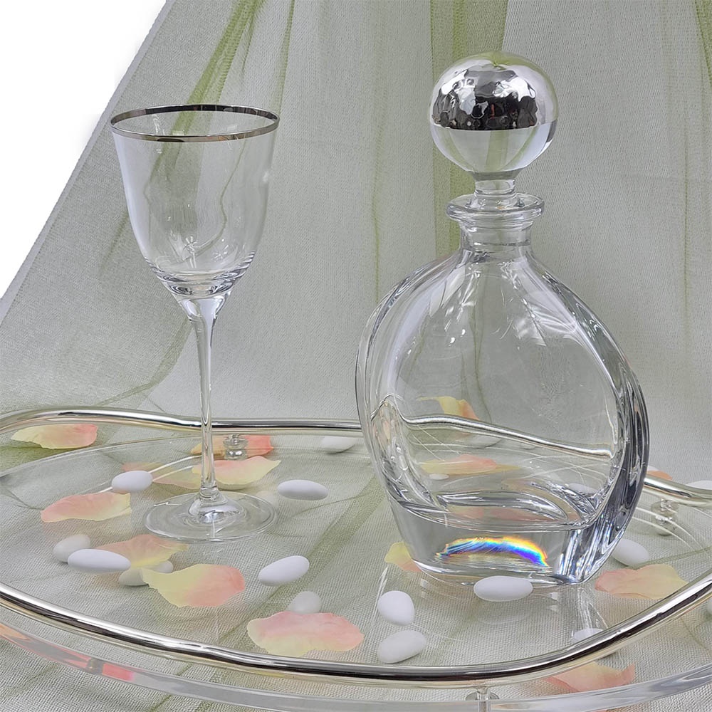 Δίσκος Ασημί Οβάλ Plexiglass Με Μπουκάλι Και Ποτήρι – LDMP131