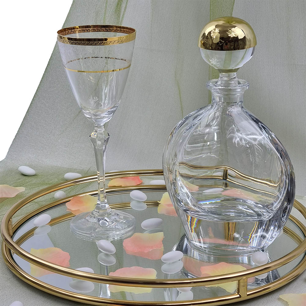 Δίσκος Χρυσός Στρόγγυλος Καθρέφτης Με Μπουκάλι Και Ποτήρι – LDMP271