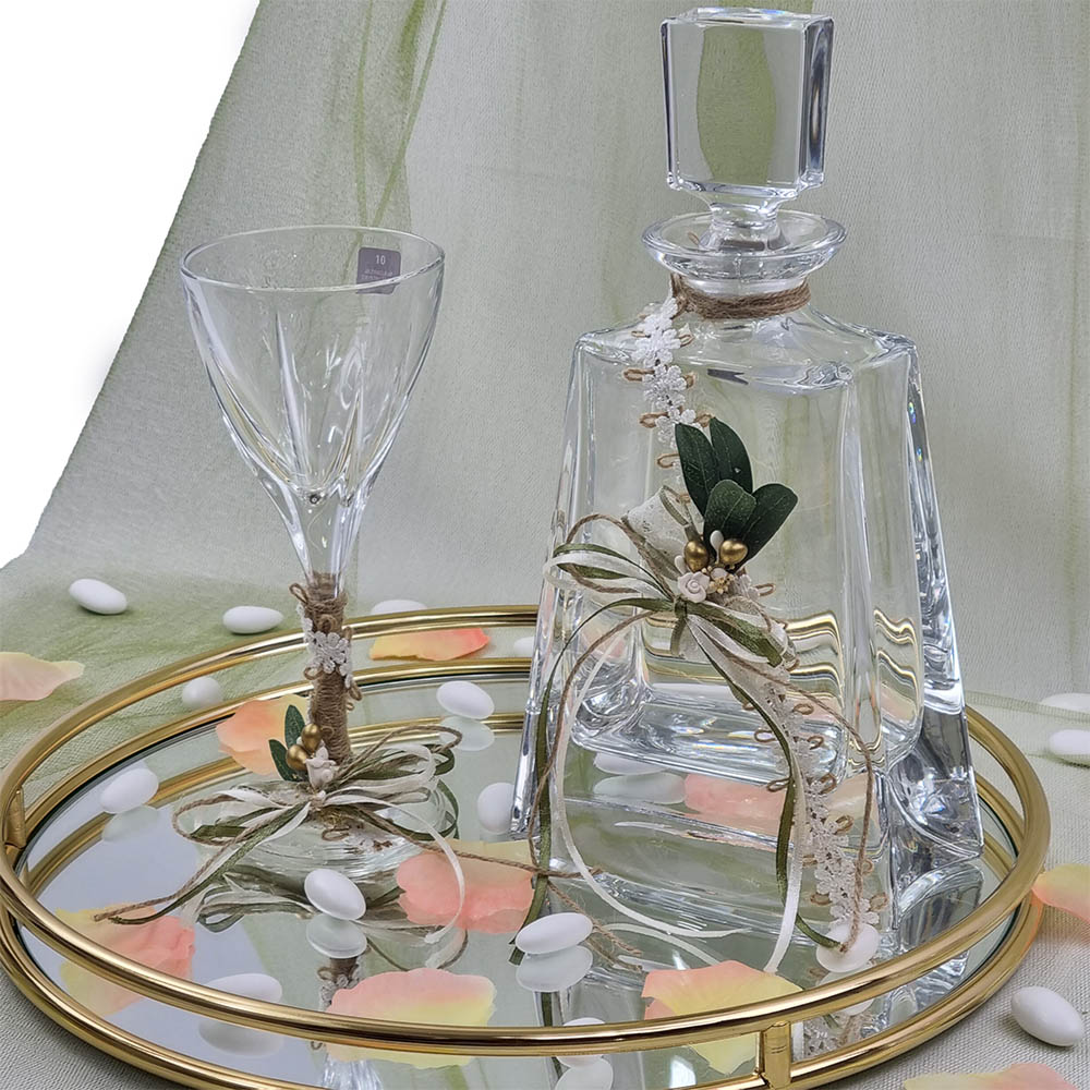 Δίσκος Χρυσός Στρόγγυλος Καθρέφτης Με Μπουκάλι Και Ποτήρι – LDMP273