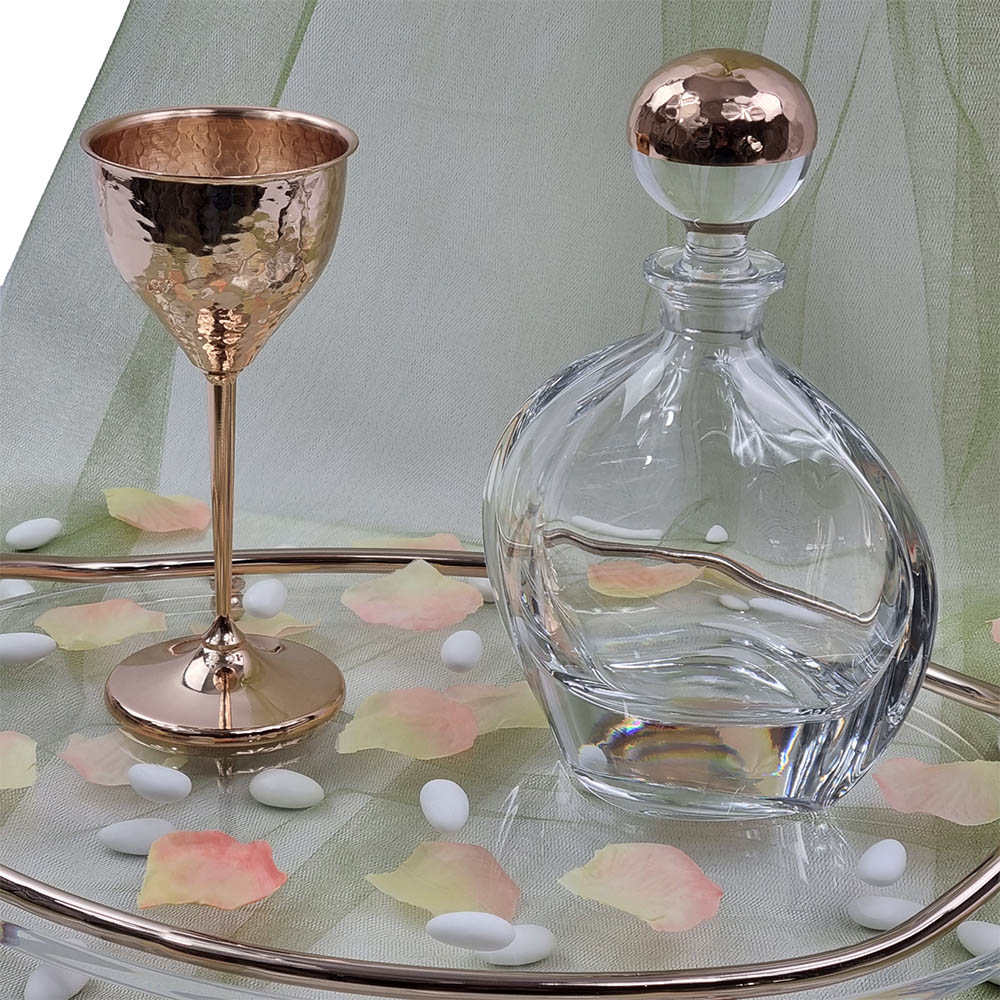 Δίσκος Ροζ Χρυσός Οβάλ Plexiglass Με Μπουκάλι Και Ποτήρι – LDMP330