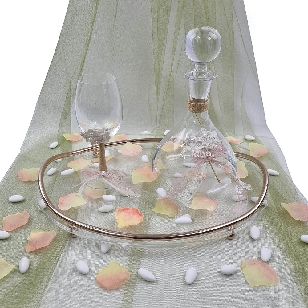 Δίσκος Ροζ Χρυσός Οβάλ Plexiglass Με Μπουκάλι Και Ποτήρι – LDMP331