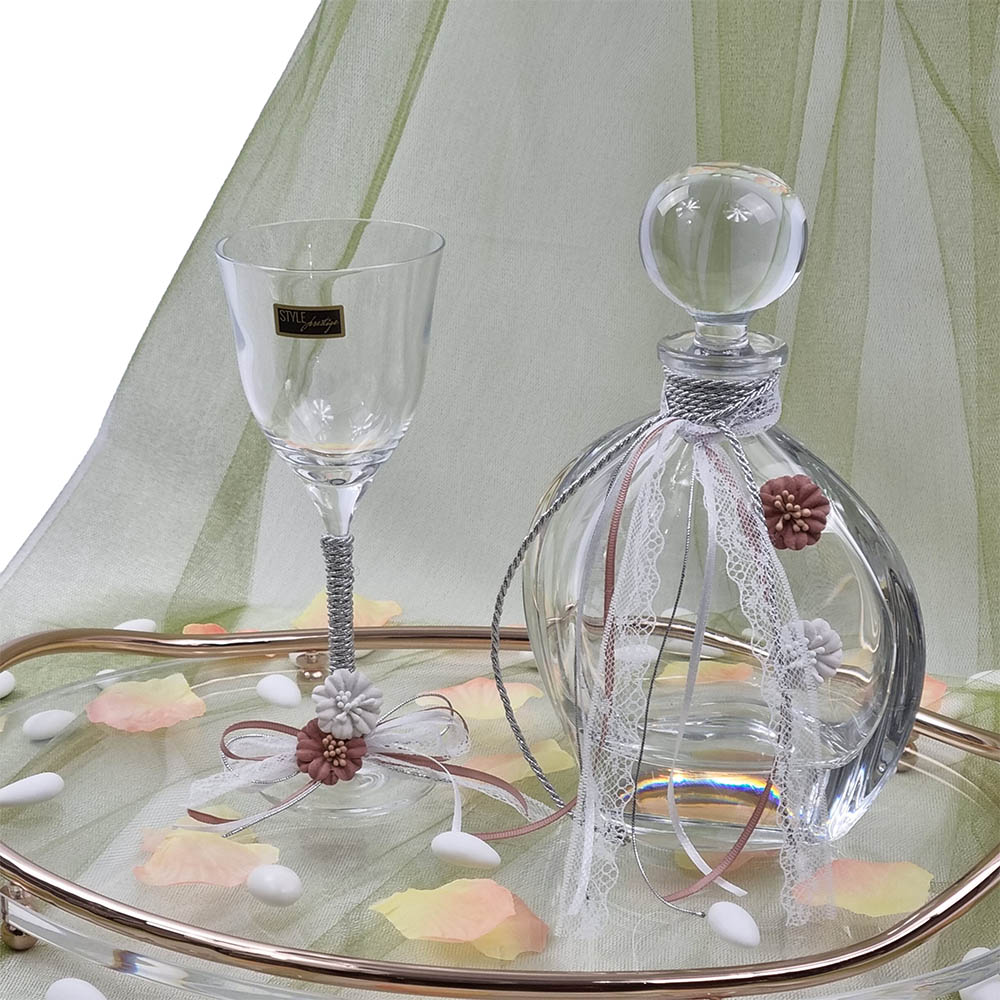 Δίσκος Ροζ Χρυσός Οβάλ Plexiglass Με Μπουκάλι Και Ποτήρι – LDMP332