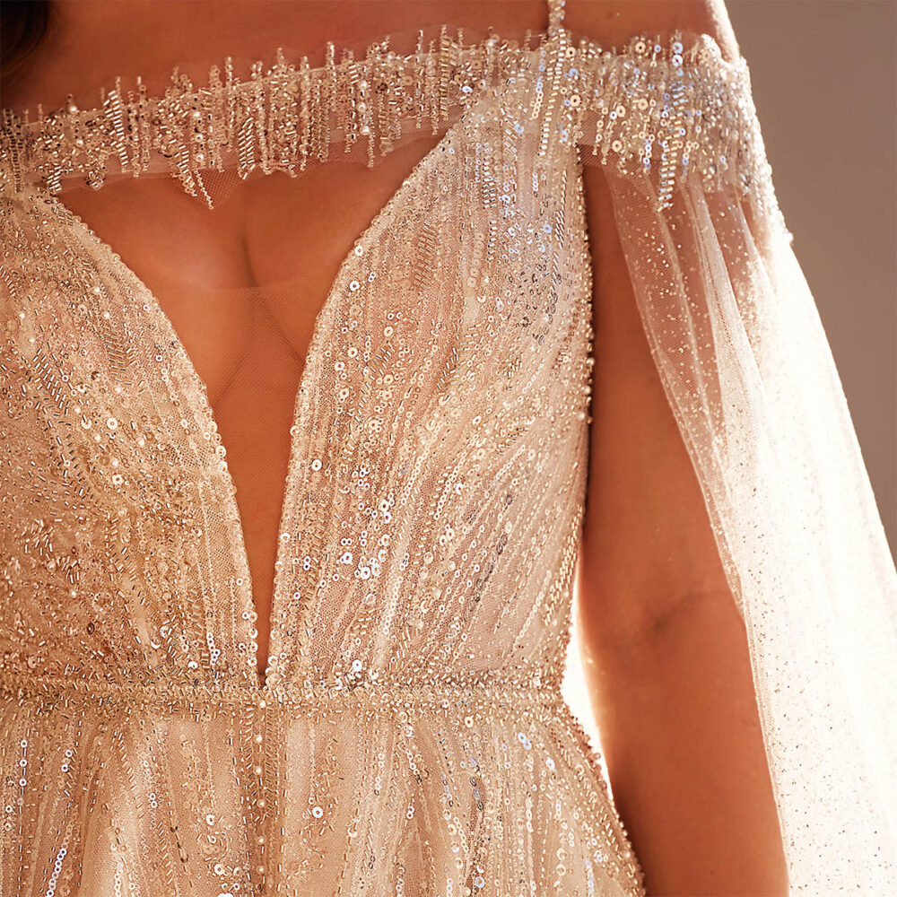 Νυφικό Φόρεμα Α Γραμμή Με Δαντέλα Και Glitter - 3448