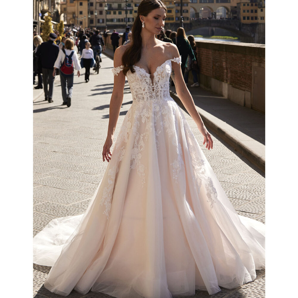Νυφικό Φόρεμα Τούλινο Με Glitter Σε Α Γραμμή - 3454