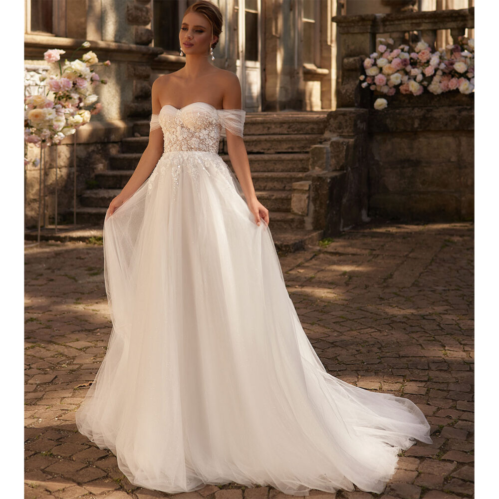 Νυφικό Φόρεμα Τούλινο Σε Α Γραμμή Με Μπούστο Καρδιά - 3489