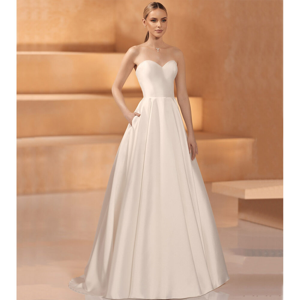 Νυφικό Φόρεμα Τούλινο Α Γραμμή Σατέν Strapless - 6103