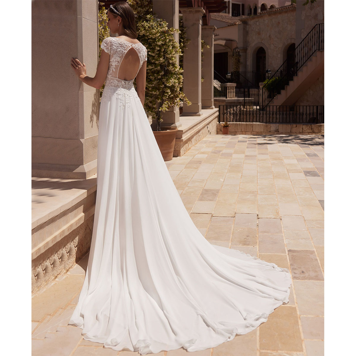 Νυφικό Φόρεμα Α Γραμμή Δαντέλα Μουσελίνα - 6105