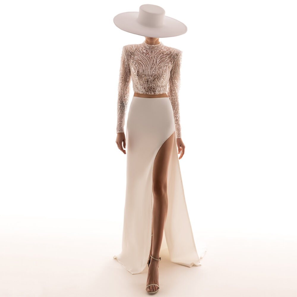 Νυφικό Φόρεμα Με Μπολερό Φούστα Γοργονέ Σατέν - 3446